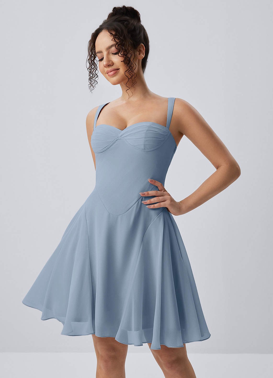 Isadora A-Line Sweetheart Chiffon Prom Dress in Dusty Blue