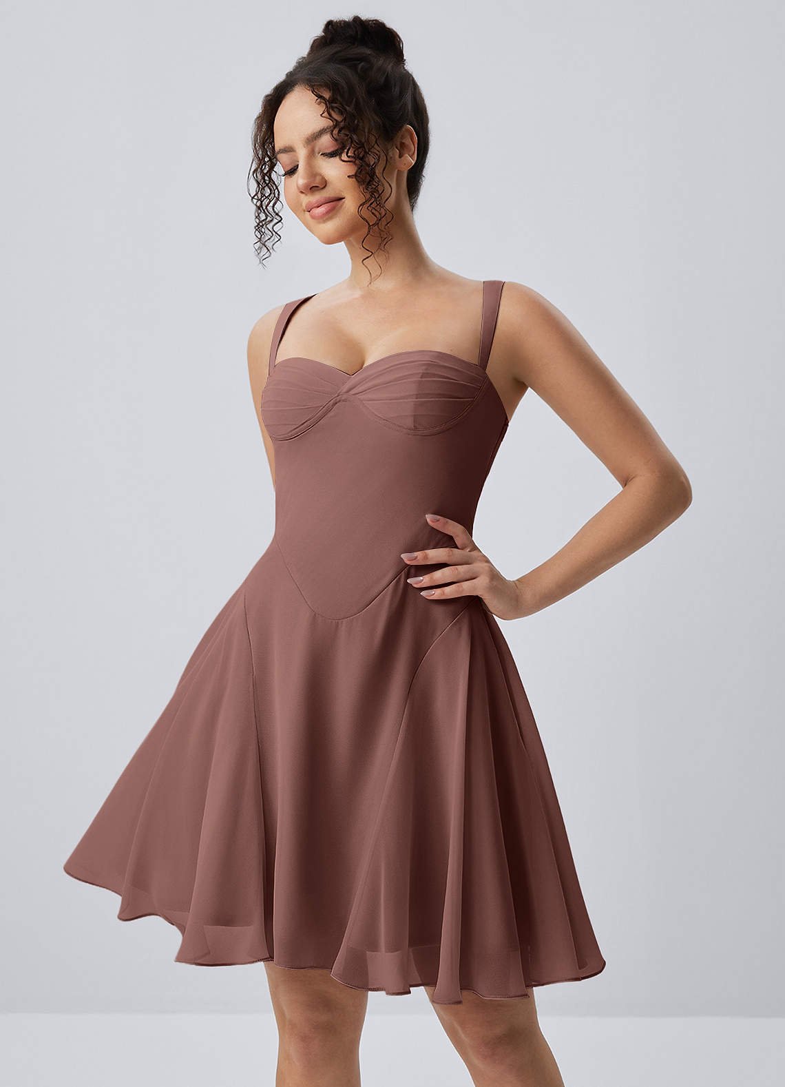 Isadora A-Line Sweetheart Chiffon Prom Dress in Mocha Coco