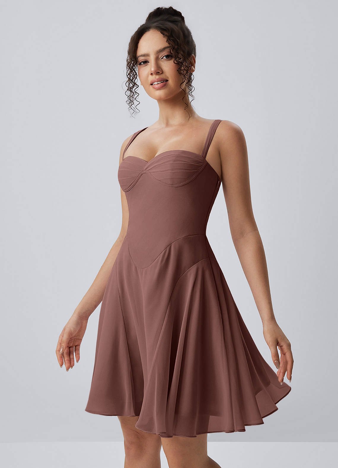 Isadora A-Line Sweetheart Chiffon Prom Dress in Mocha Coco