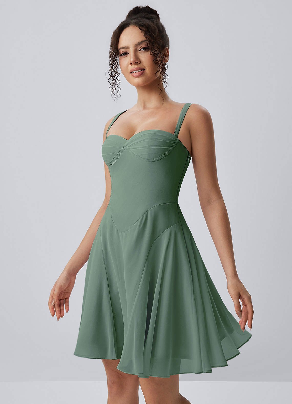 Isadora A-Line Sweetheart Chiffon Prom Dress in eucalyptus
