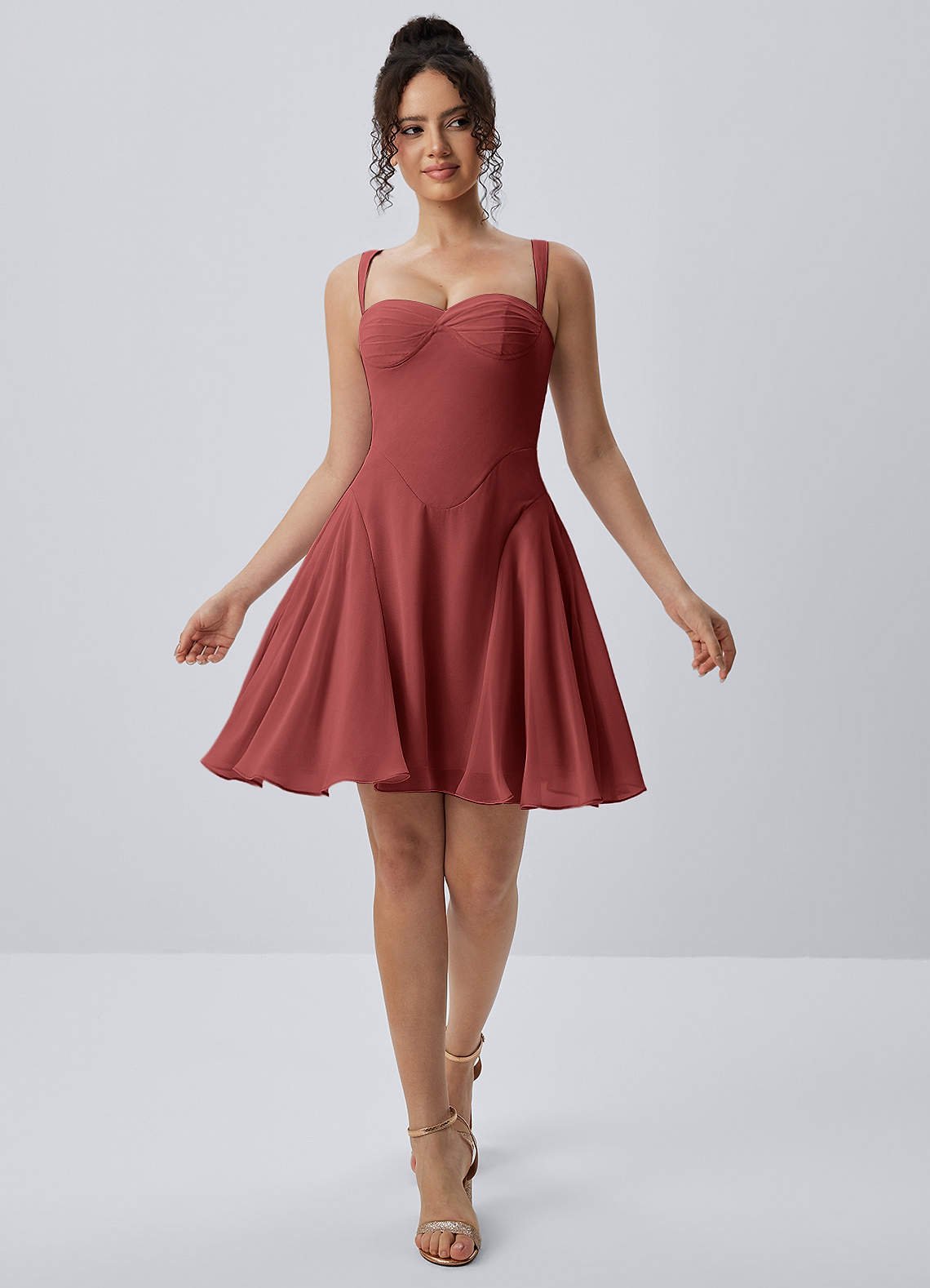 Isadora A-Line Sweetheart Chiffon Prom Dress in Burnt Umber