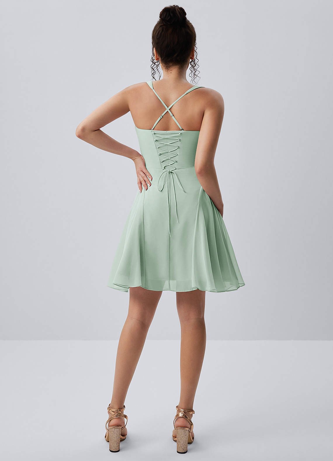 Isadora A-Line Sweetheart Chiffon Prom Dress in Agave Green