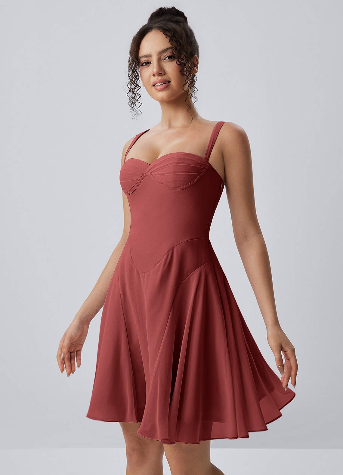 Isadora A-Line Sweetheart Chiffon Prom Dress in Burnt Umber