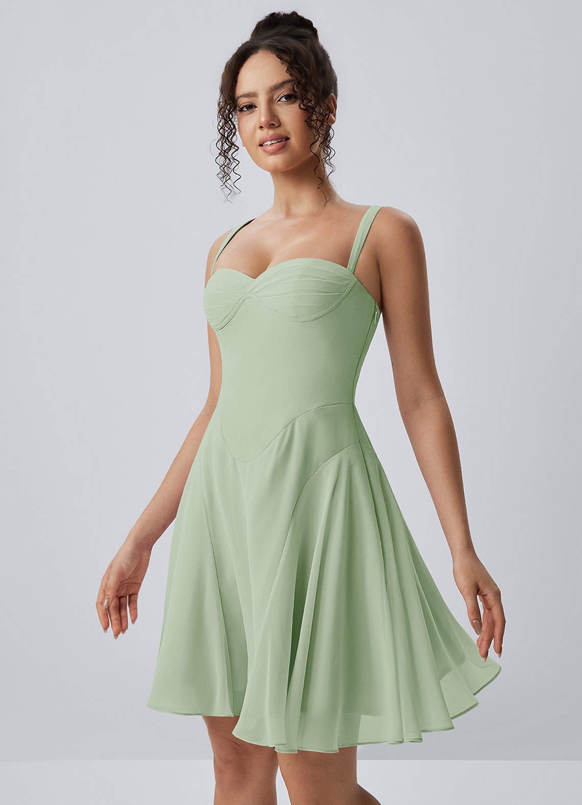 Isadora A-Line Sweetheart Chiffon Prom Dress in Light Green