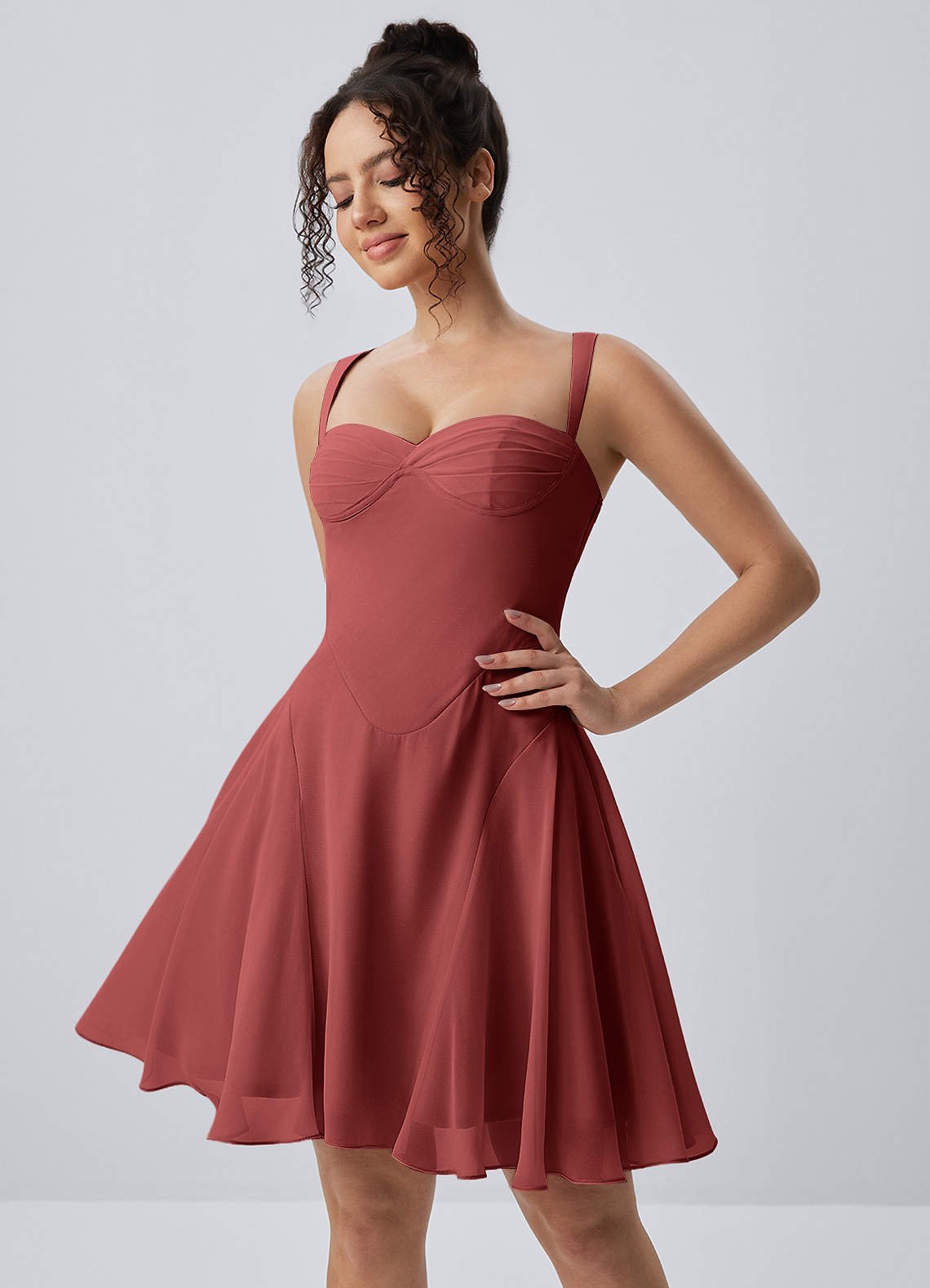 Isadora A-Line Sweetheart Chiffon Prom Dress in Burnt Umber