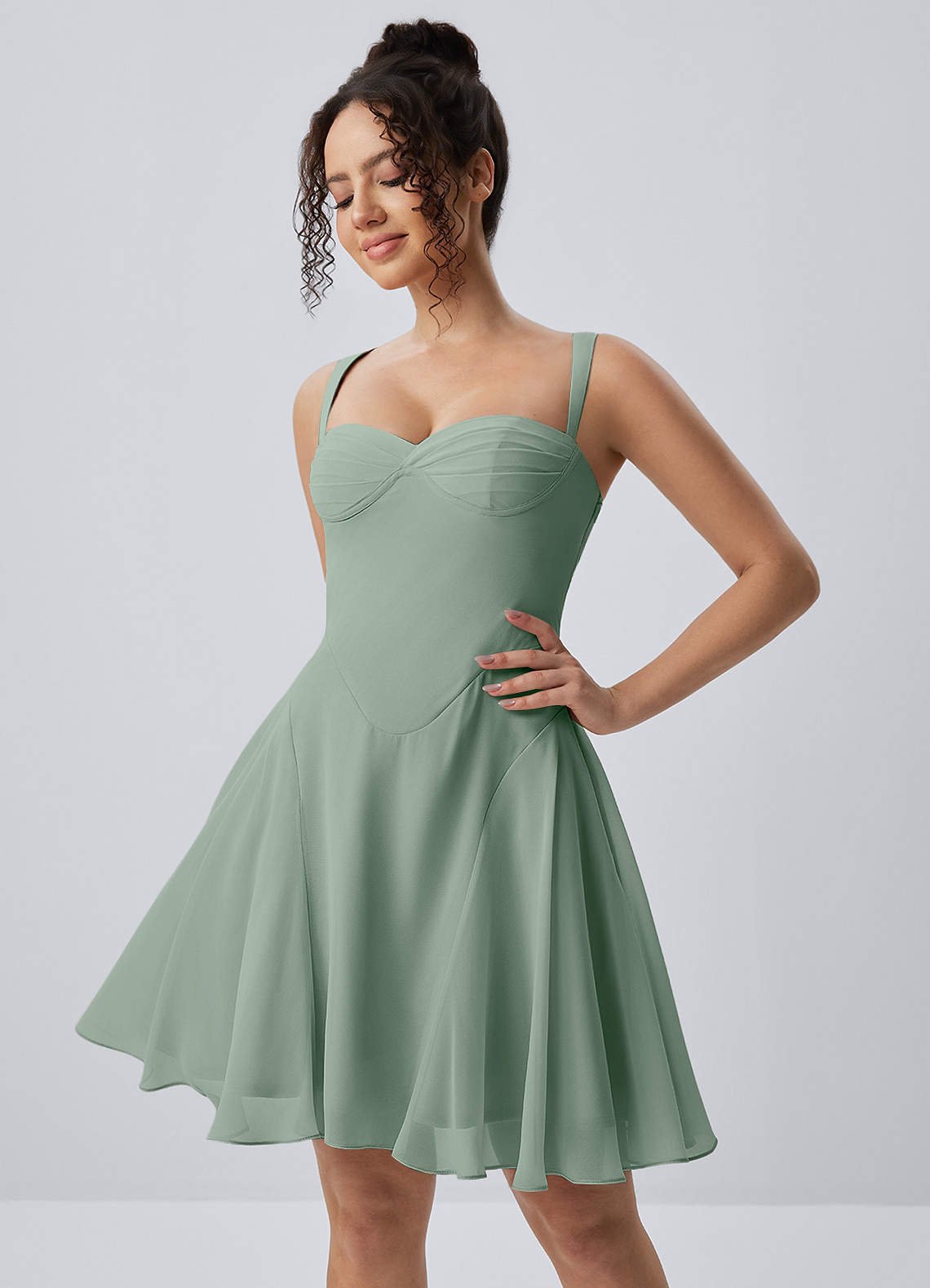 Isadora A-Line Sweetheart Chiffon Prom Dress in Vintage Sage