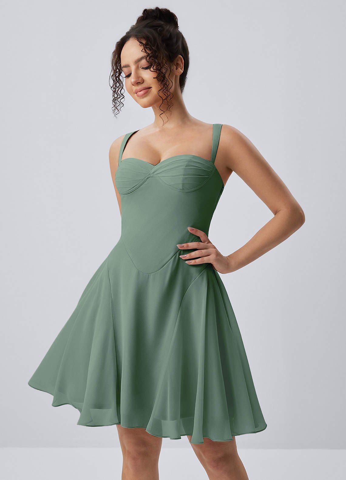 Isadora A-Line Sweetheart Chiffon Prom Dress in eucalyptus