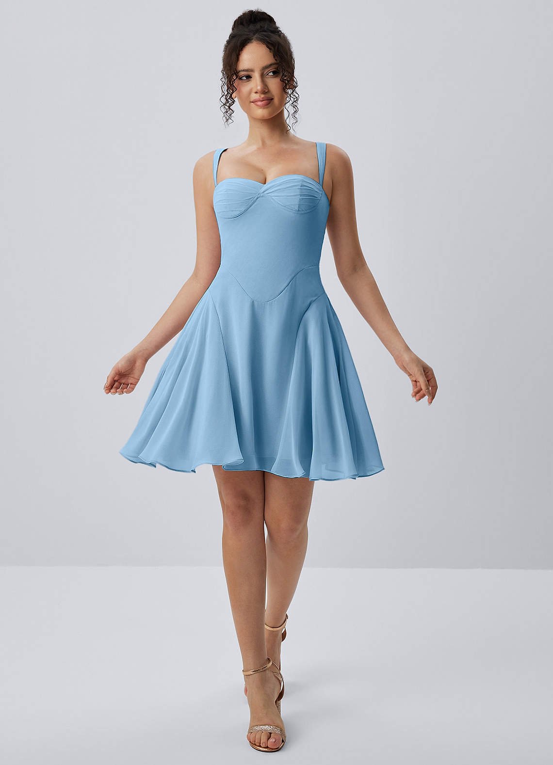 Isadora A-Line Sweetheart Chiffon Prom Dress in Steel Blue