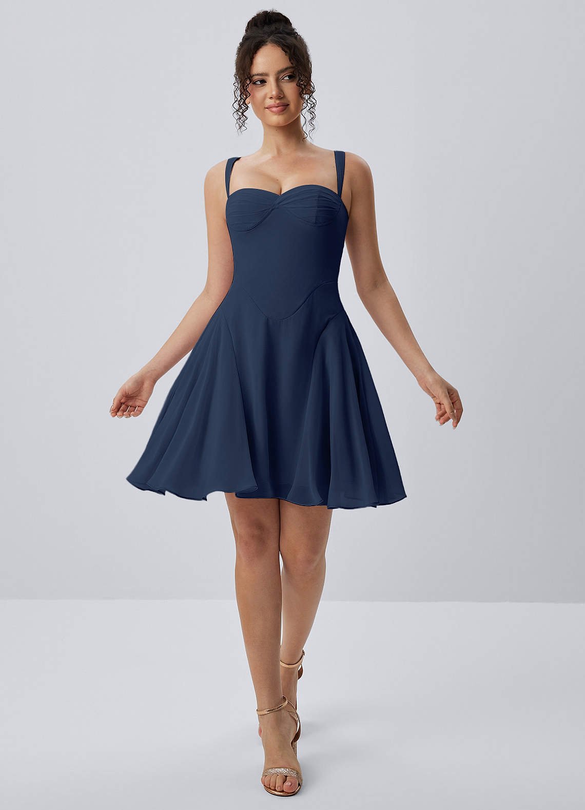 Isadora A-Line Sweetheart Chiffon Prom Dress in Navy