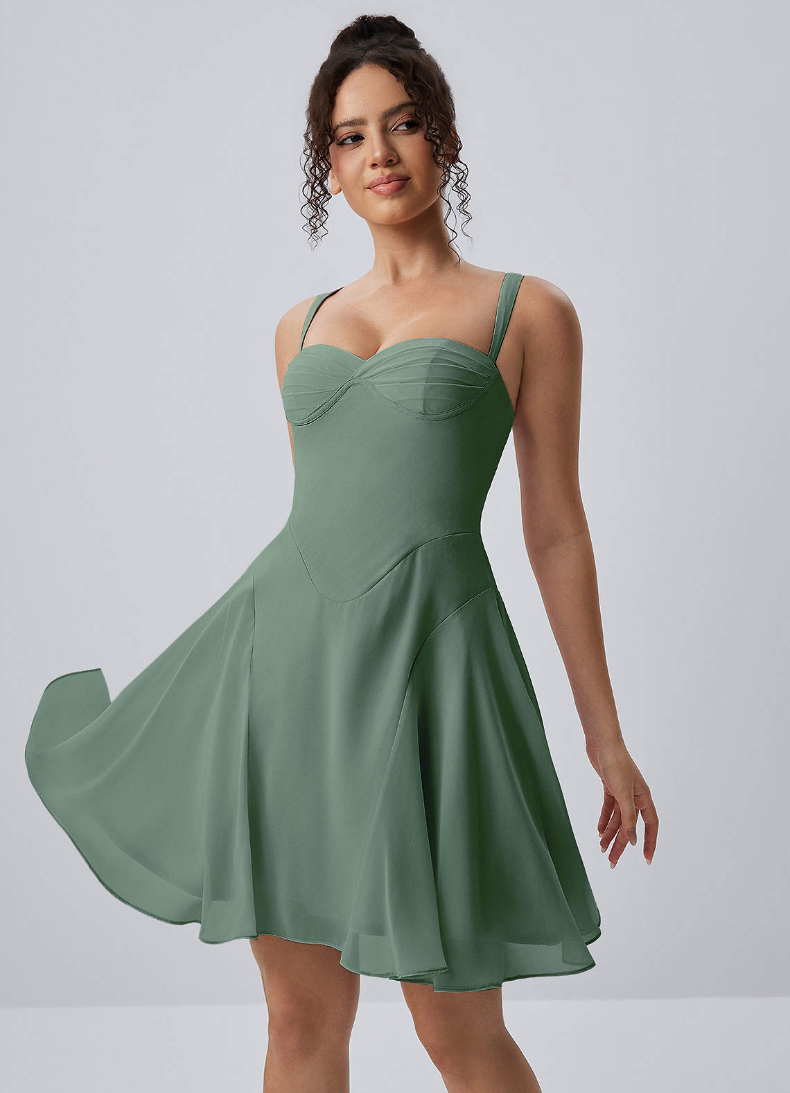 Isadora A-Line Sweetheart Chiffon Prom Dress in eucalyptus