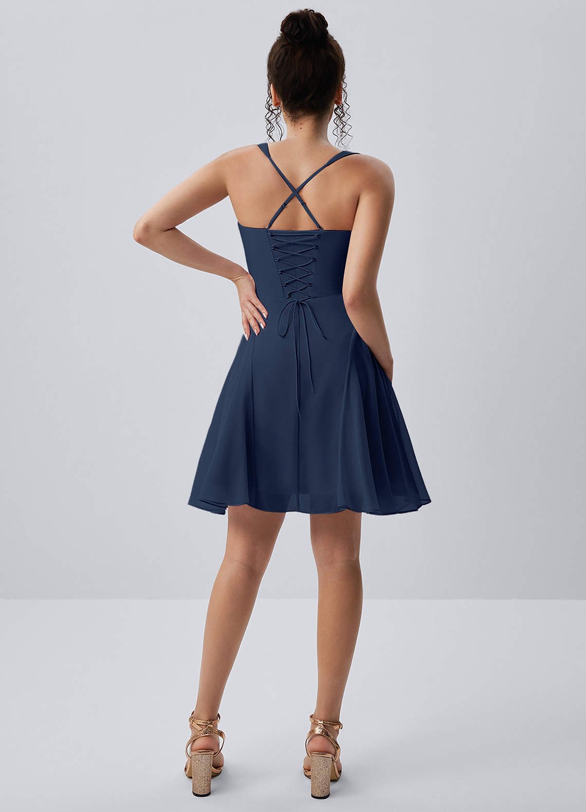 Isadora A-Line Sweetheart Chiffon Prom Dress in Navy