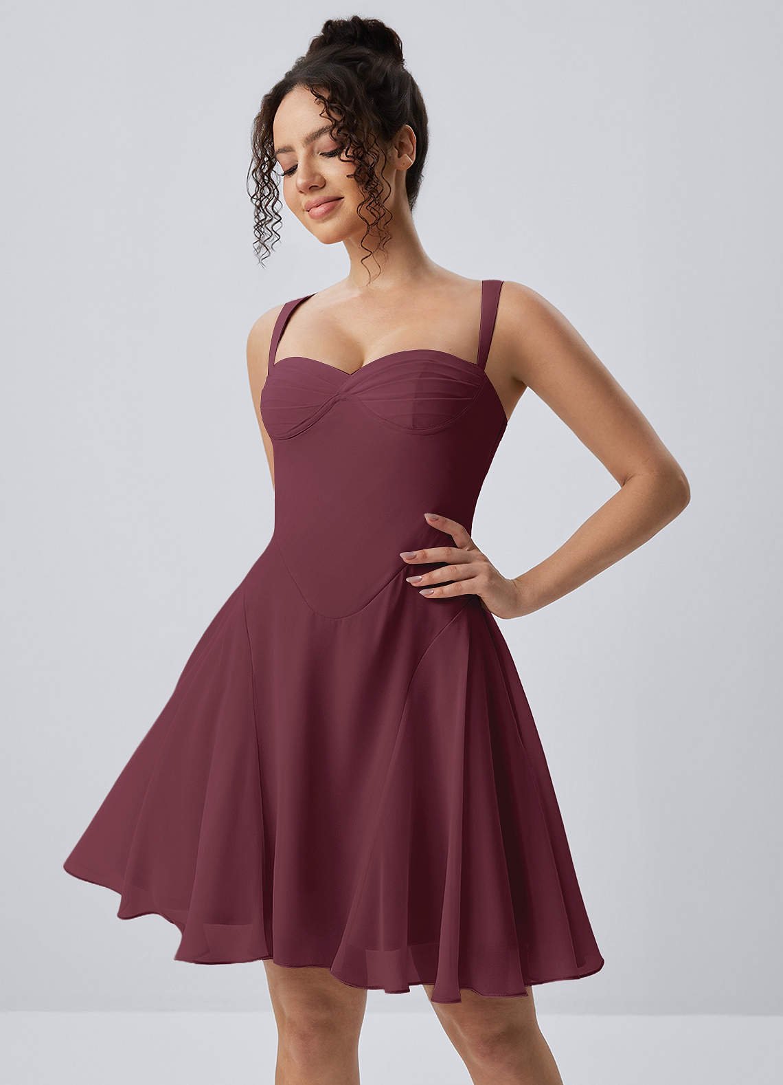 Isadora A-Line Sweetheart Chiffon Prom Dress in Wine