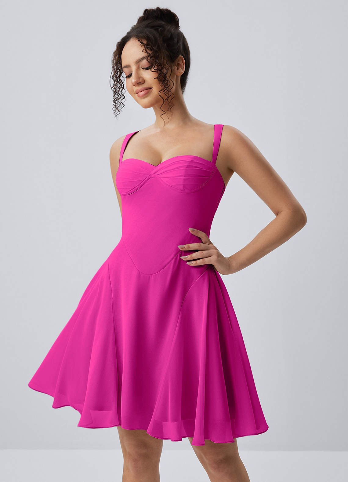 Isadora A-Line Sweetheart Chiffon Prom Dress in Hot Pink