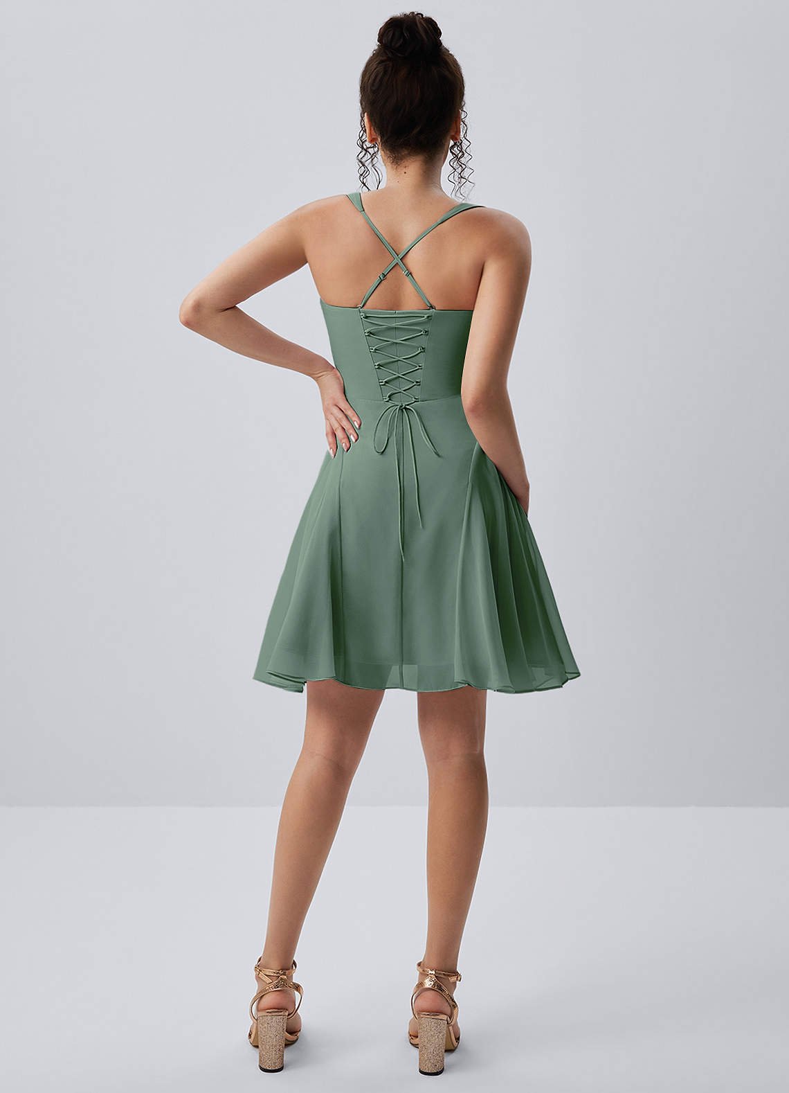 Isadora A-Line Sweetheart Chiffon Prom Dress in eucalyptus