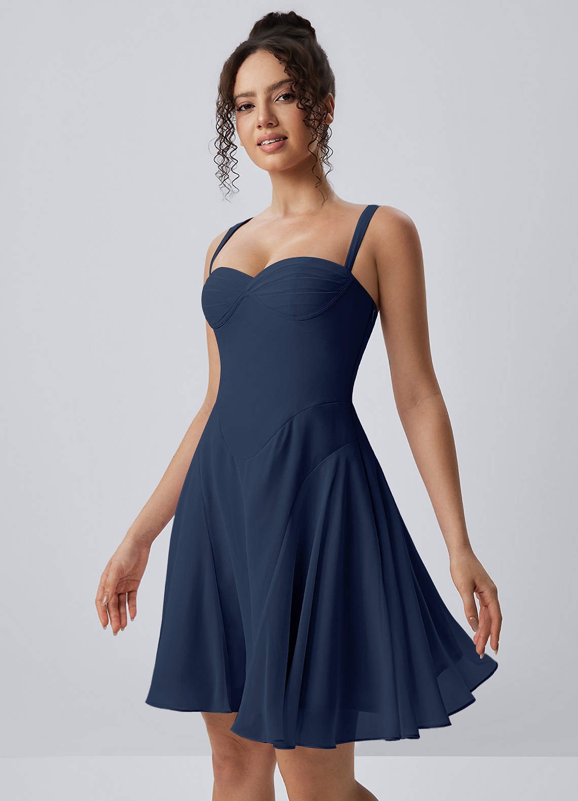 Isadora A-Line Sweetheart Chiffon Prom Dress in Navy
