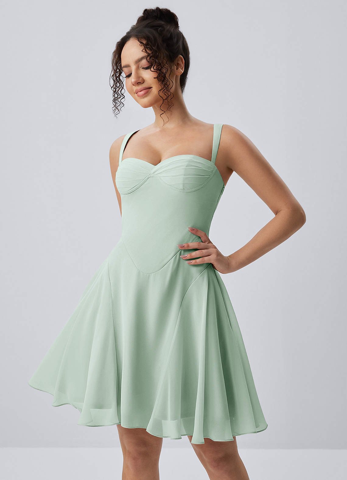 Isadora A-Line Sweetheart Chiffon Prom Dress in Agave Green