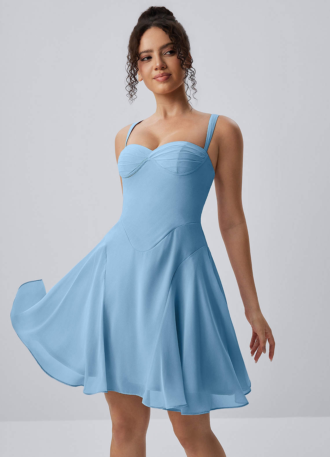 Isadora A-Line Sweetheart Chiffon Prom Dress in Steel Blue
