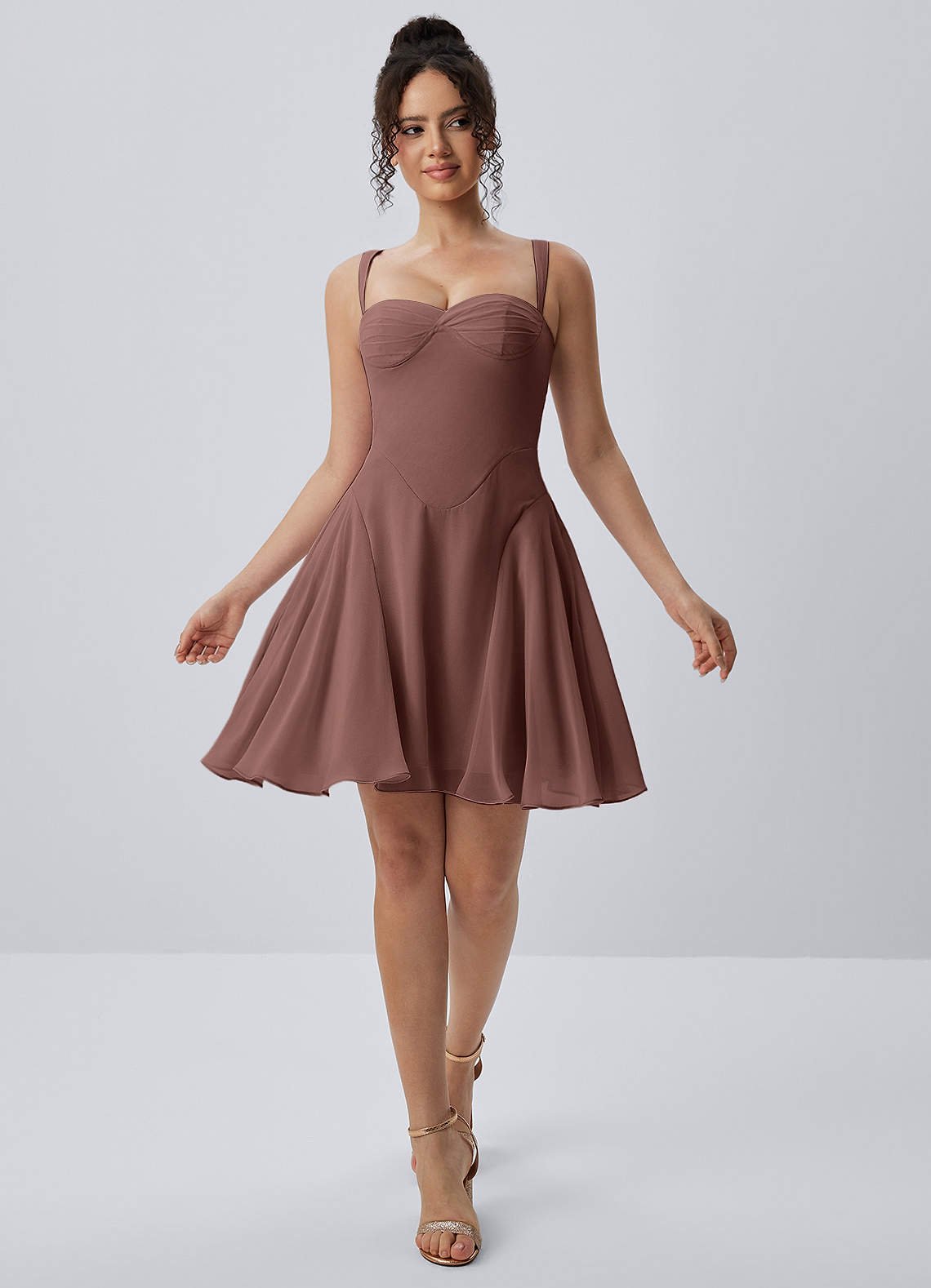 Isadora A-Line Sweetheart Chiffon Prom Dress in Mocha Coco