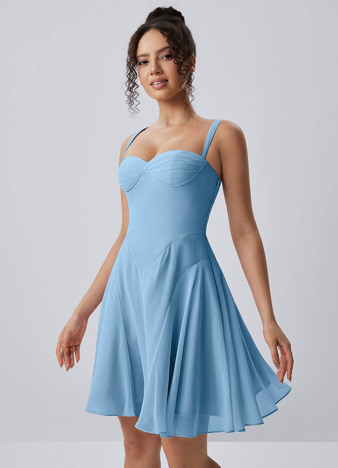 Isadora A-Line Sweetheart Chiffon Prom Dress in Steel Blue