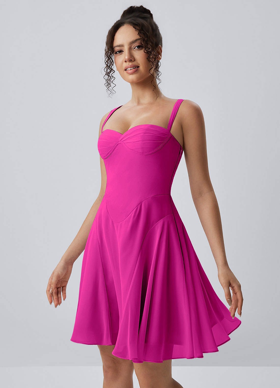 Isadora A-Line Sweetheart Chiffon Prom Dress in Hot Pink
