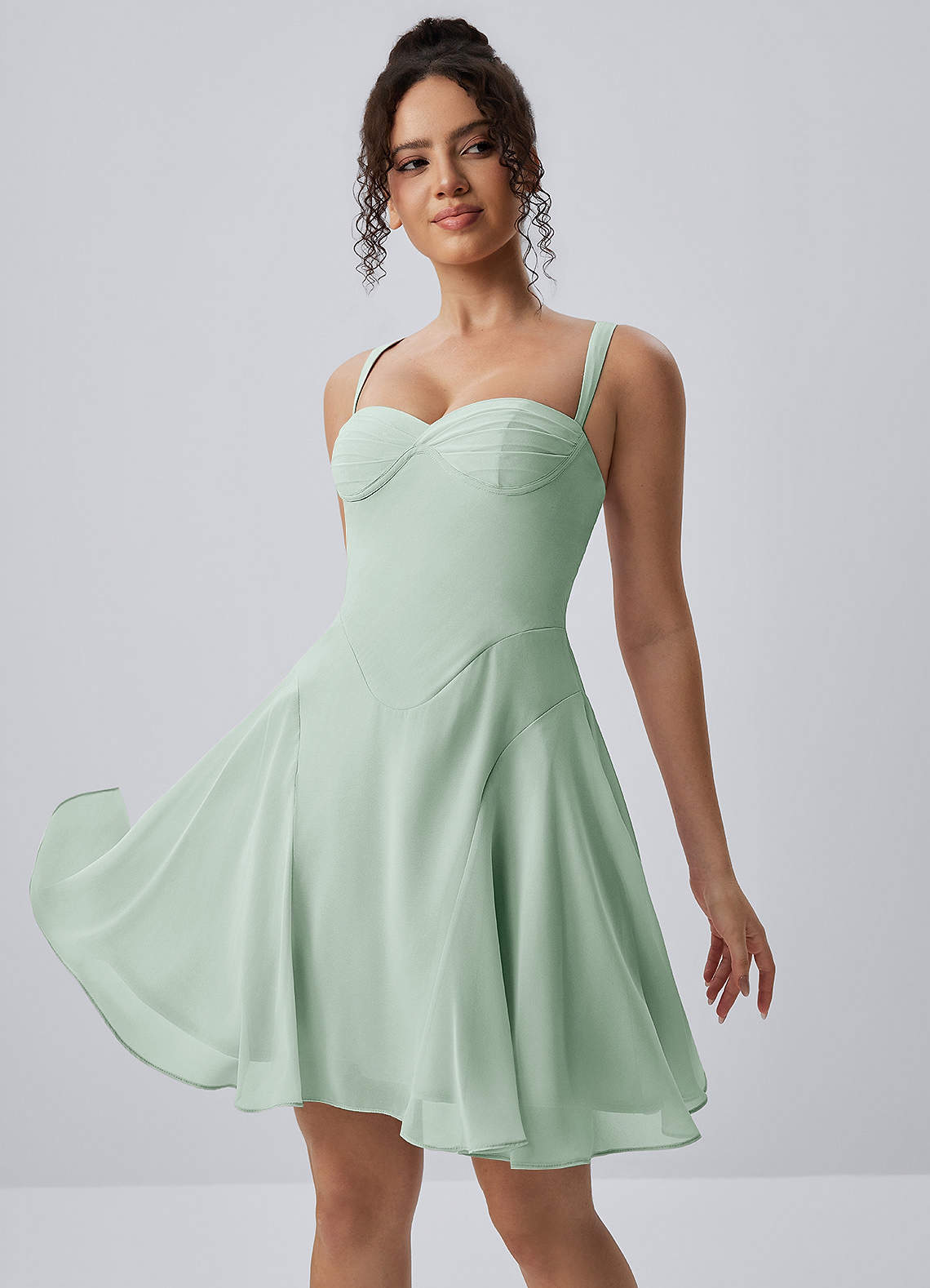 Isadora A-Line Sweetheart Chiffon Prom Dress in Agave Green