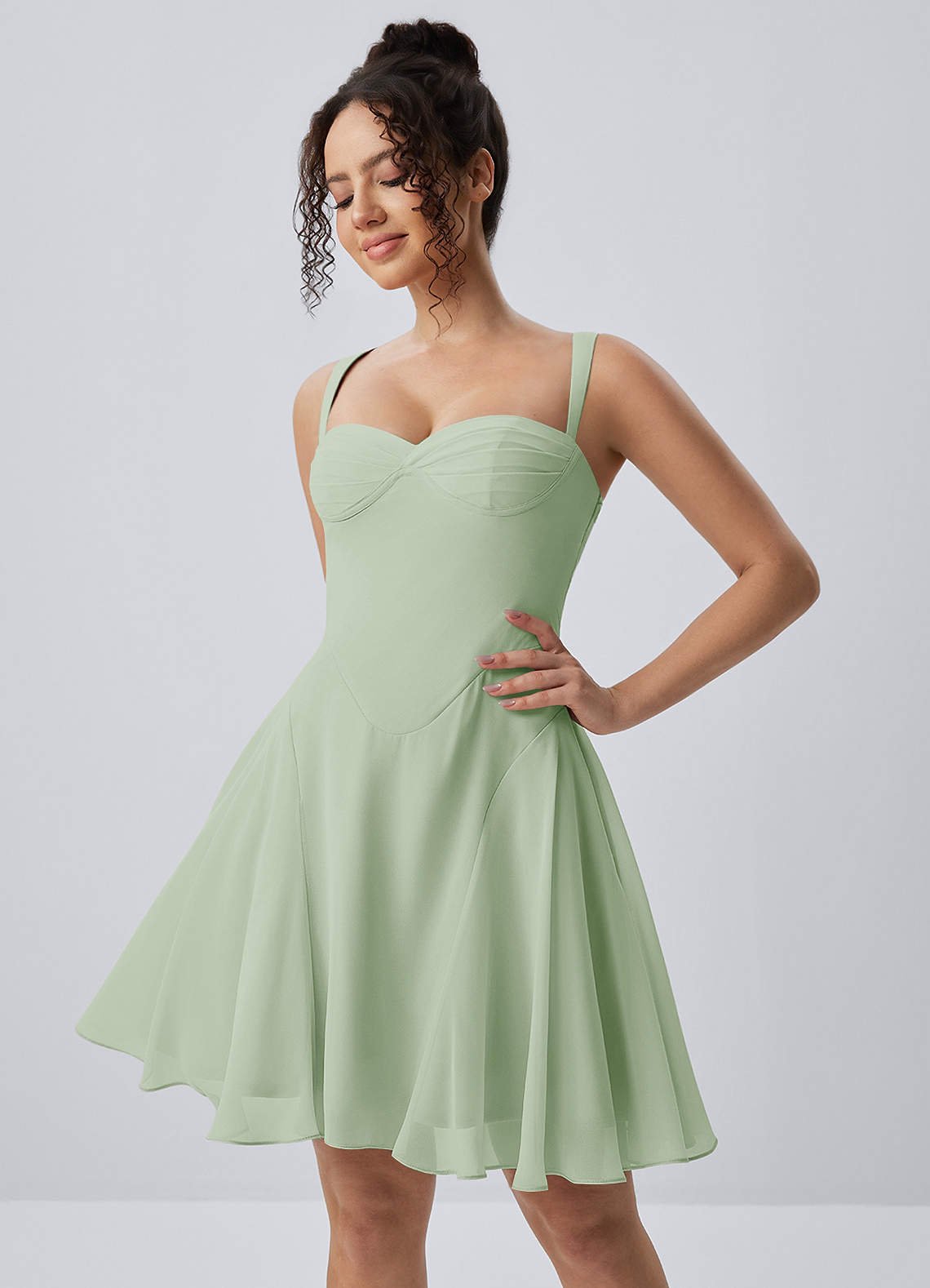Isadora A-Line Sweetheart Chiffon Prom Dress in Light Green
