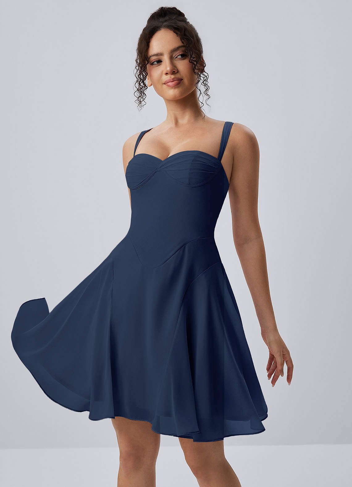 Isadora A-Line Sweetheart Chiffon Prom Dress in Navy