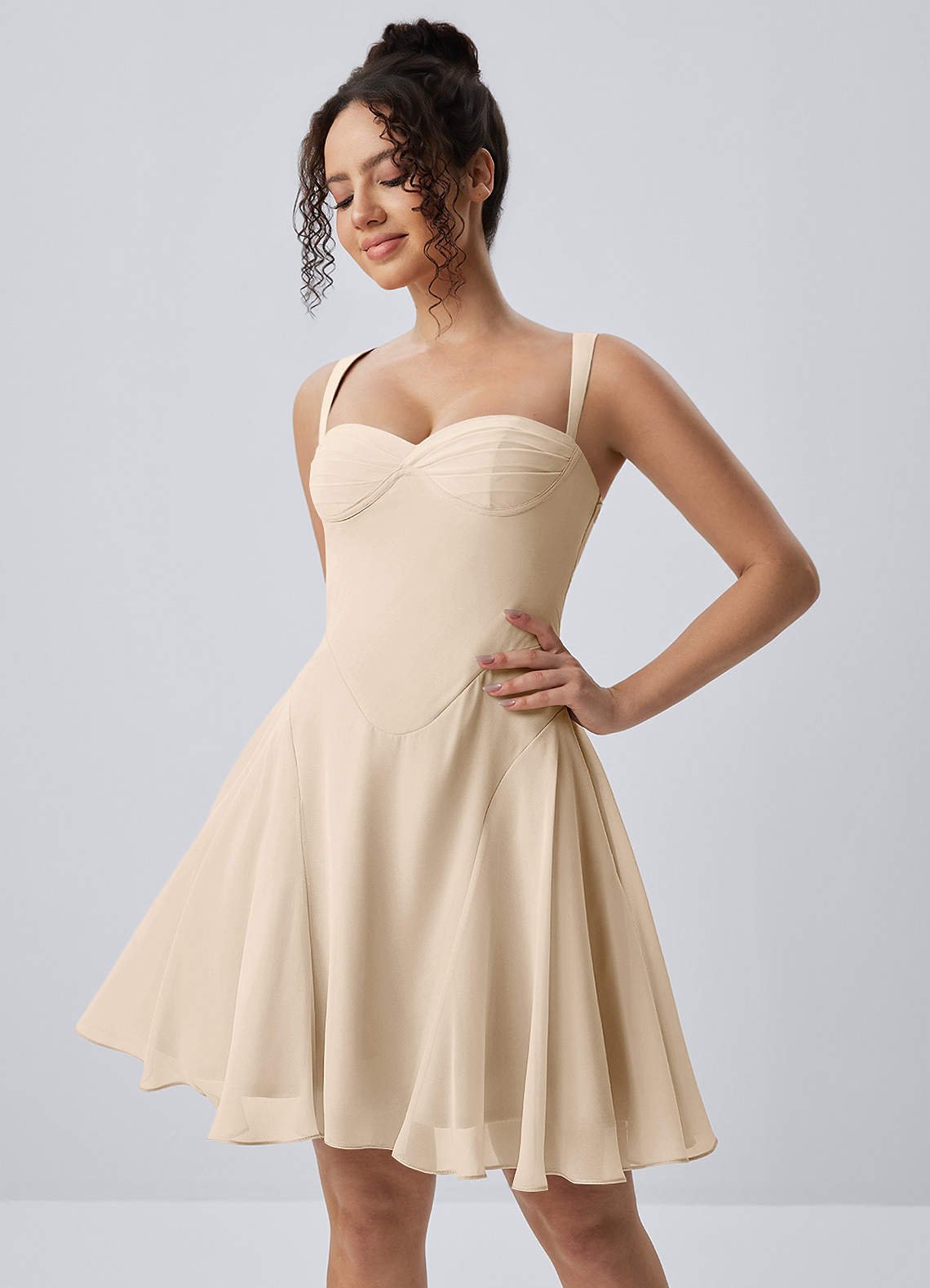 Isadora A-Line Sweetheart Chiffon Prom Dress in Champagne