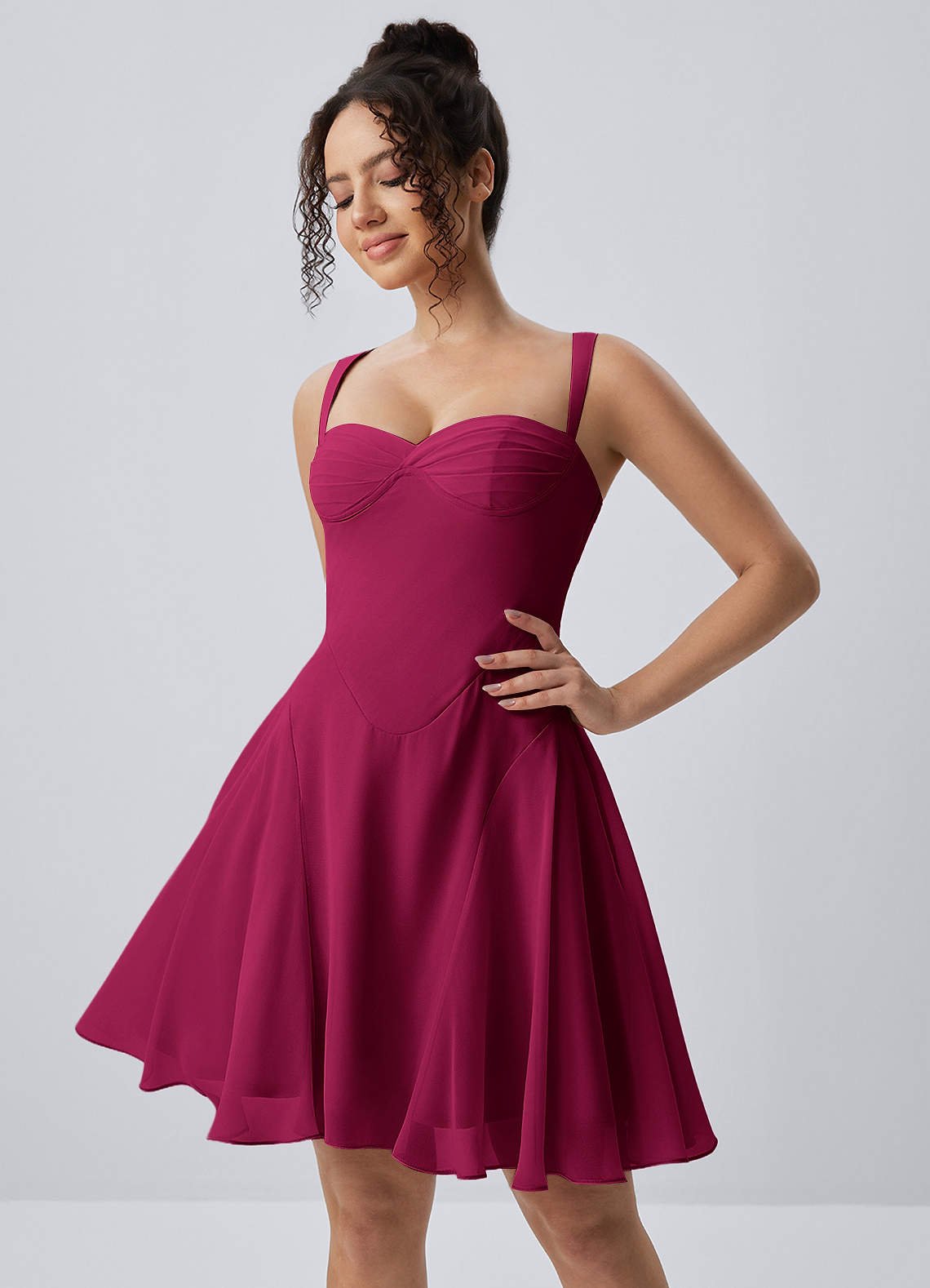 Isadora A-Line Sweetheart Chiffon Prom Dress in Burgundy