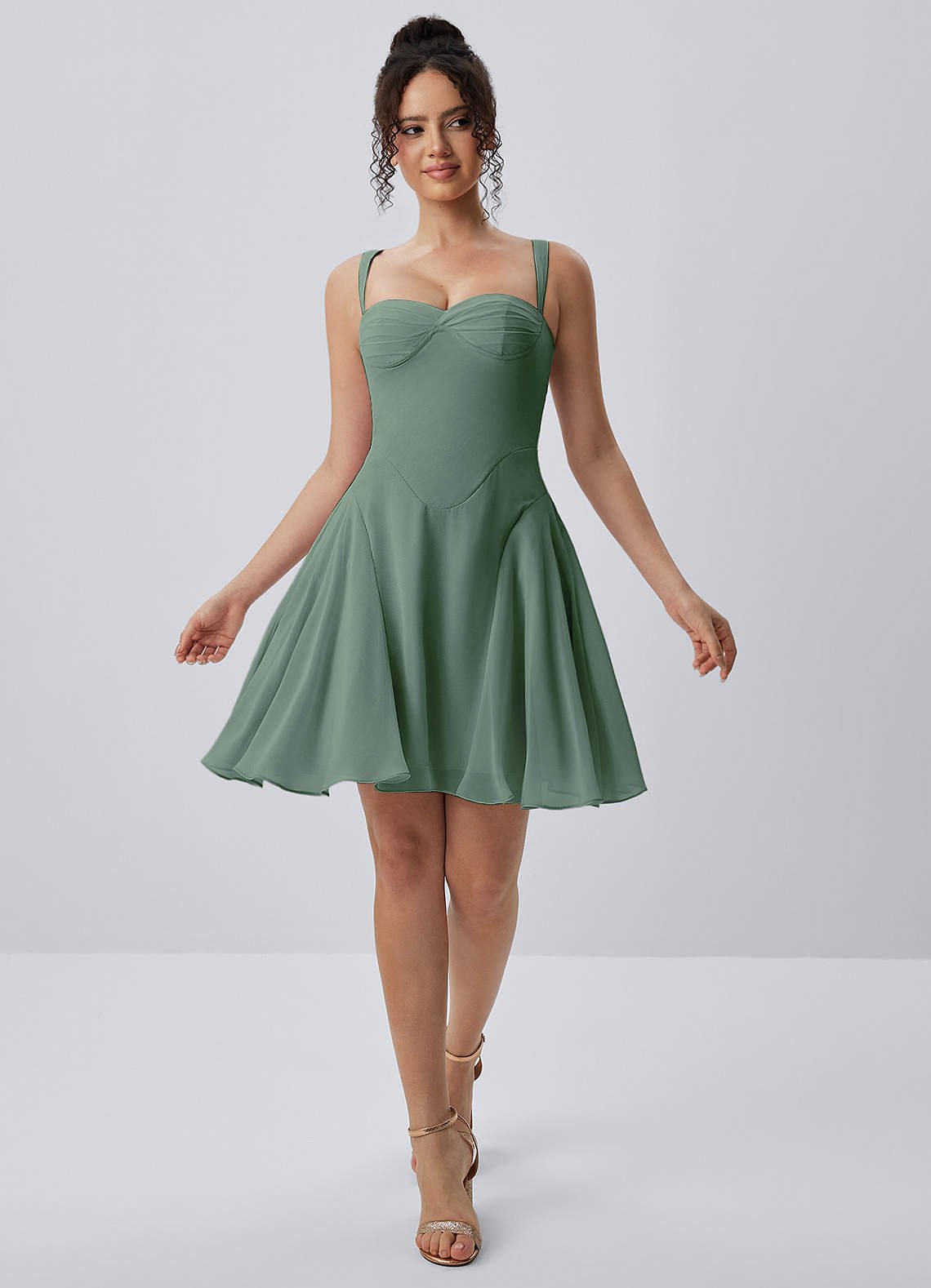 Isadora A-Line Sweetheart Chiffon Prom Dress in eucalyptus