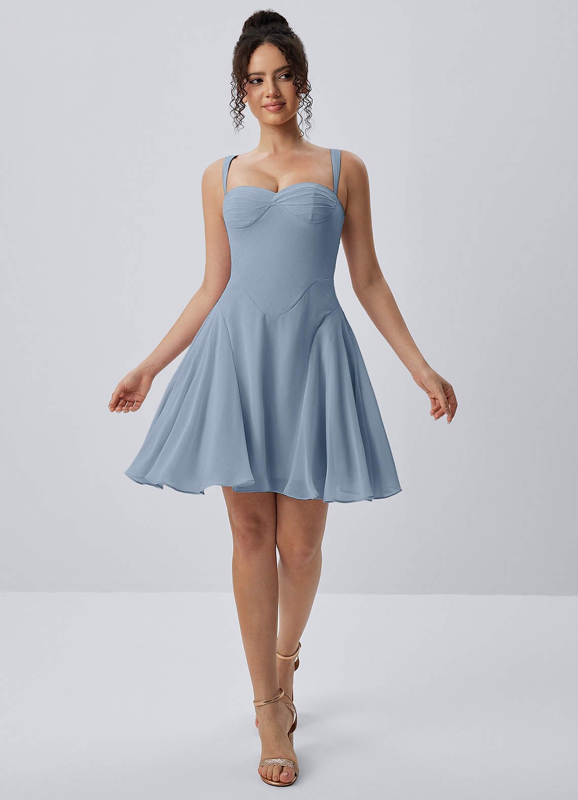 Isadora A-Line Sweetheart Chiffon Prom Dress in Dusty Blue