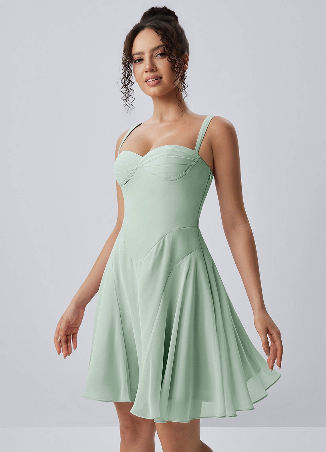 Isadora A-Line Sweetheart Chiffon Prom Dress in Agave Green