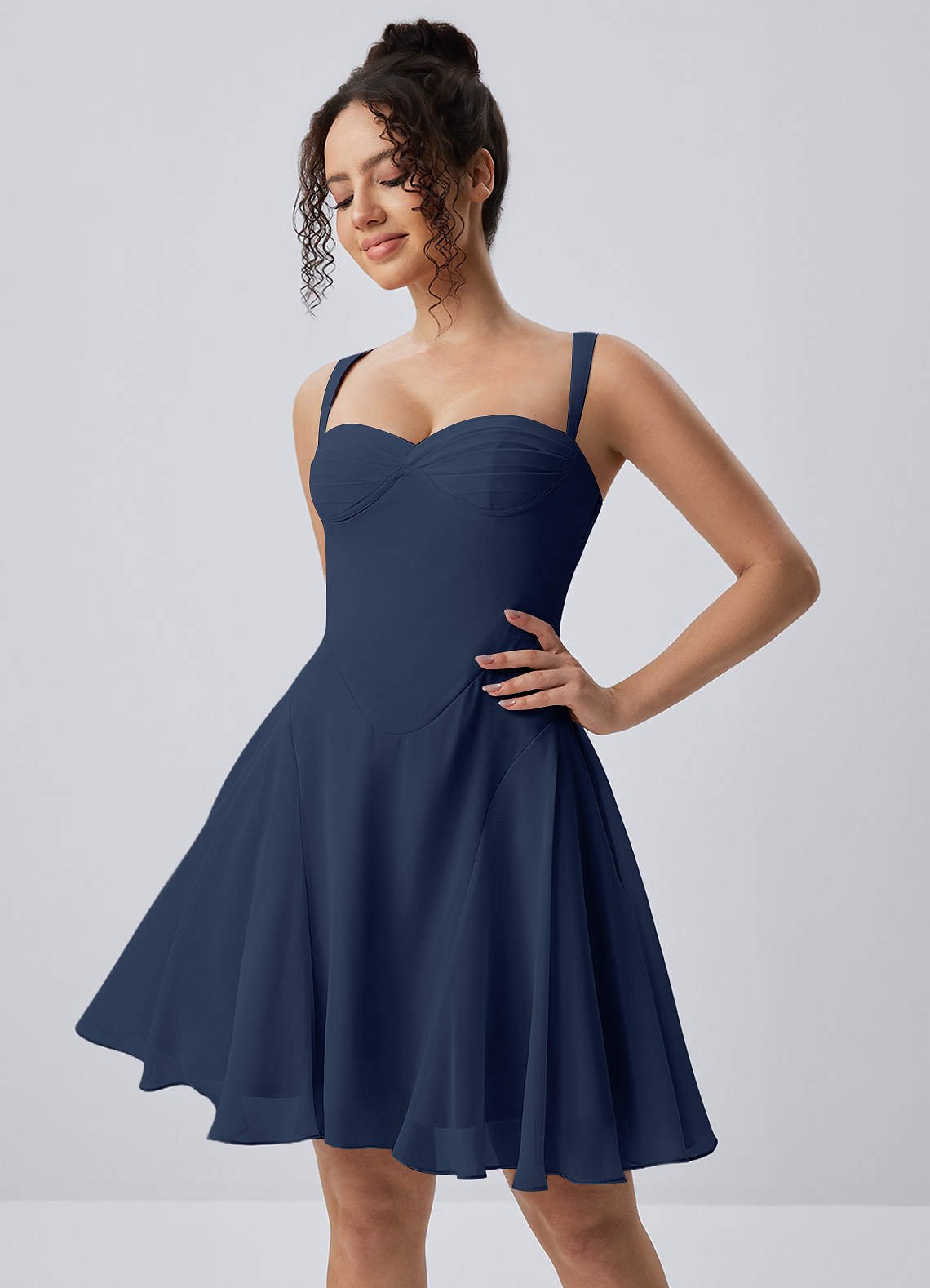 Isadora A-Line Sweetheart Chiffon Prom Dress in Navy