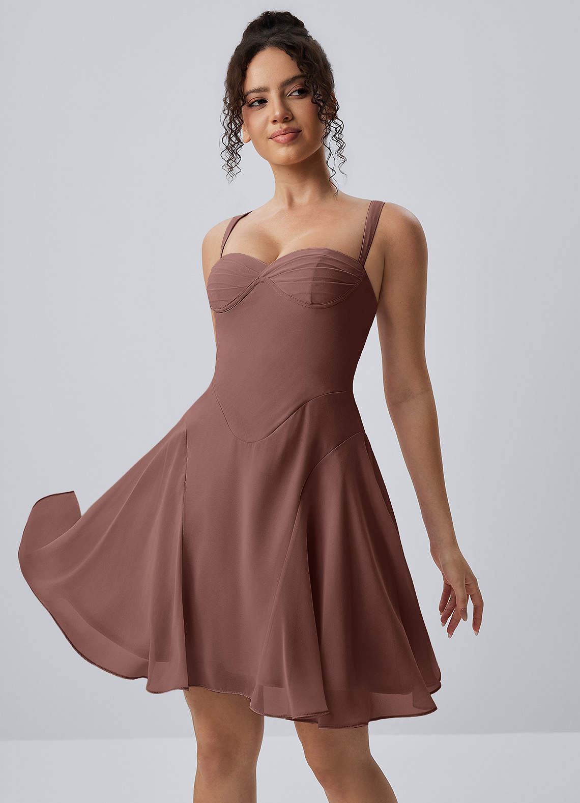 Isadora A-Line Sweetheart Chiffon Prom Dress in Mocha Coco