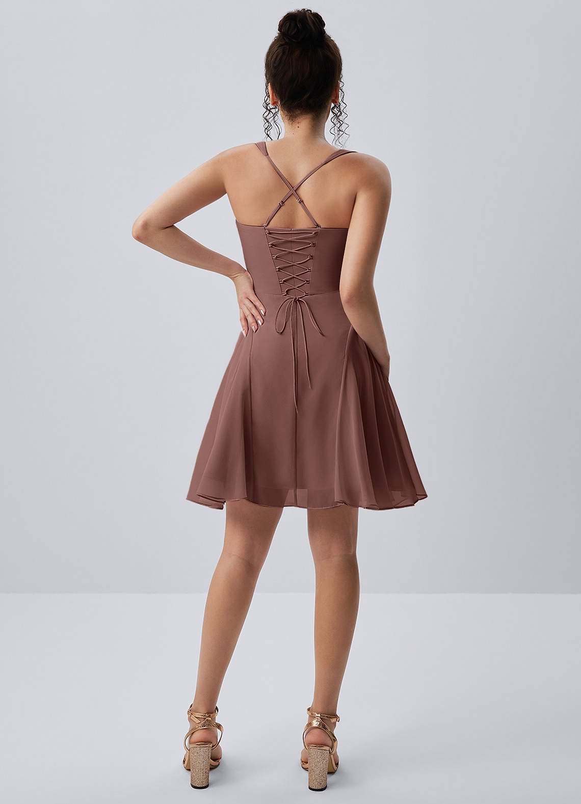 Isadora A-Line Sweetheart Chiffon Prom Dress in Mocha Coco
