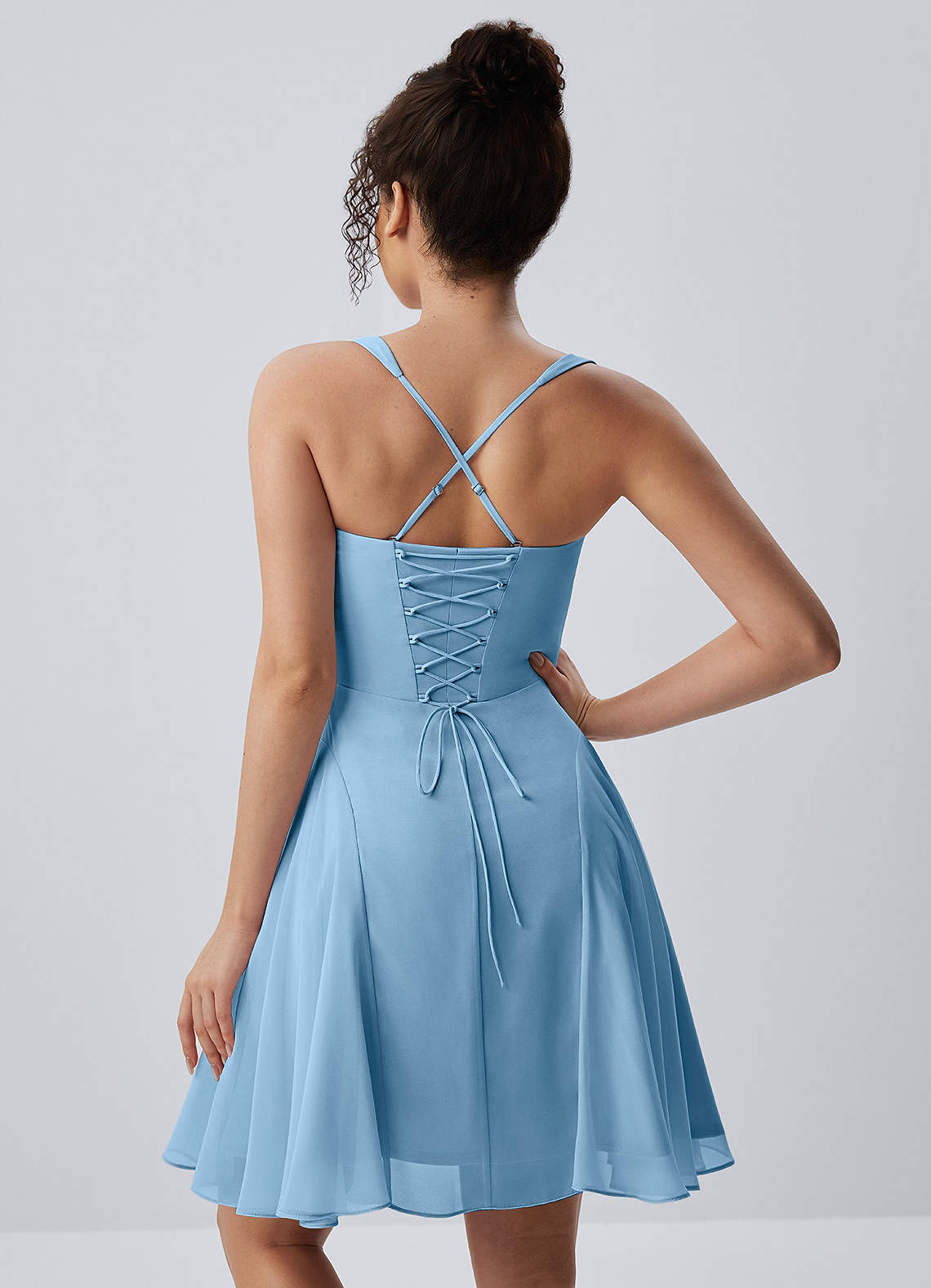 Isadora A-Line Sweetheart Chiffon Prom Dress in Steel Blue