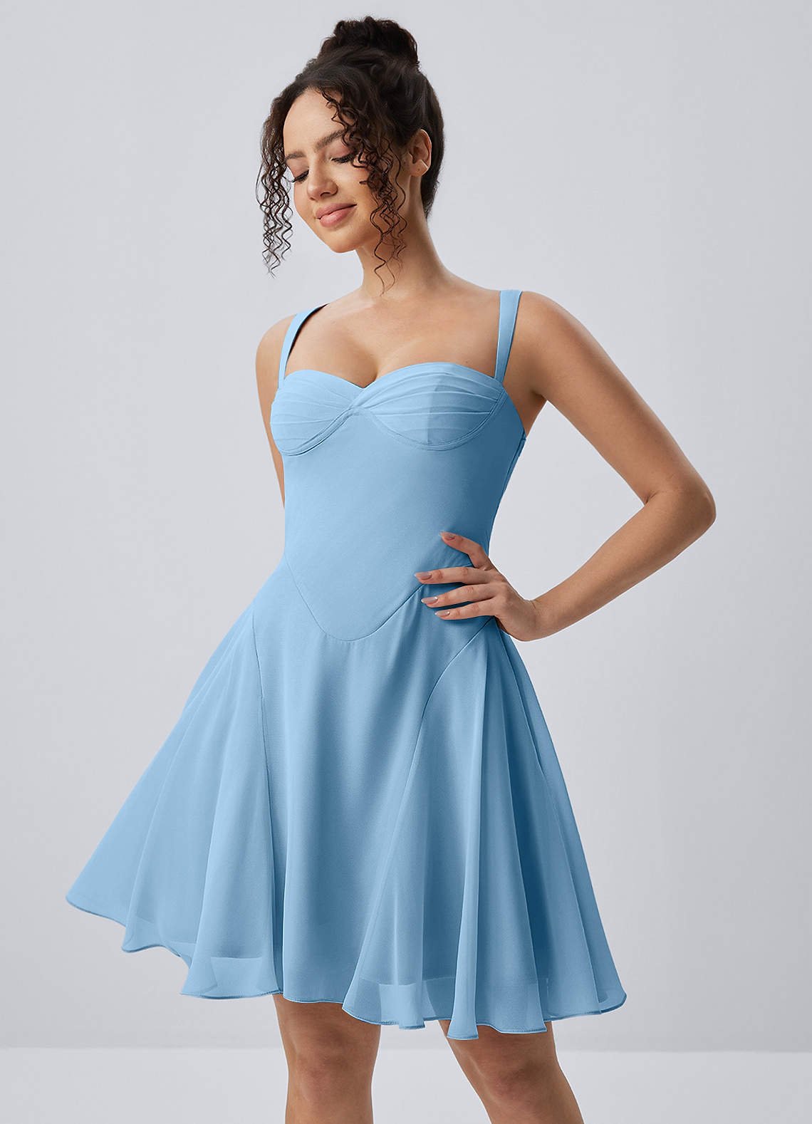 Isadora A-Line Sweetheart Chiffon Prom Dress in Steel Blue