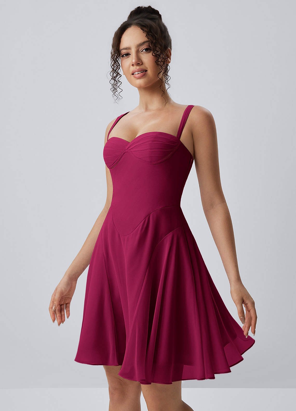 Isadora A-Line Sweetheart Chiffon Prom Dress in Burgundy