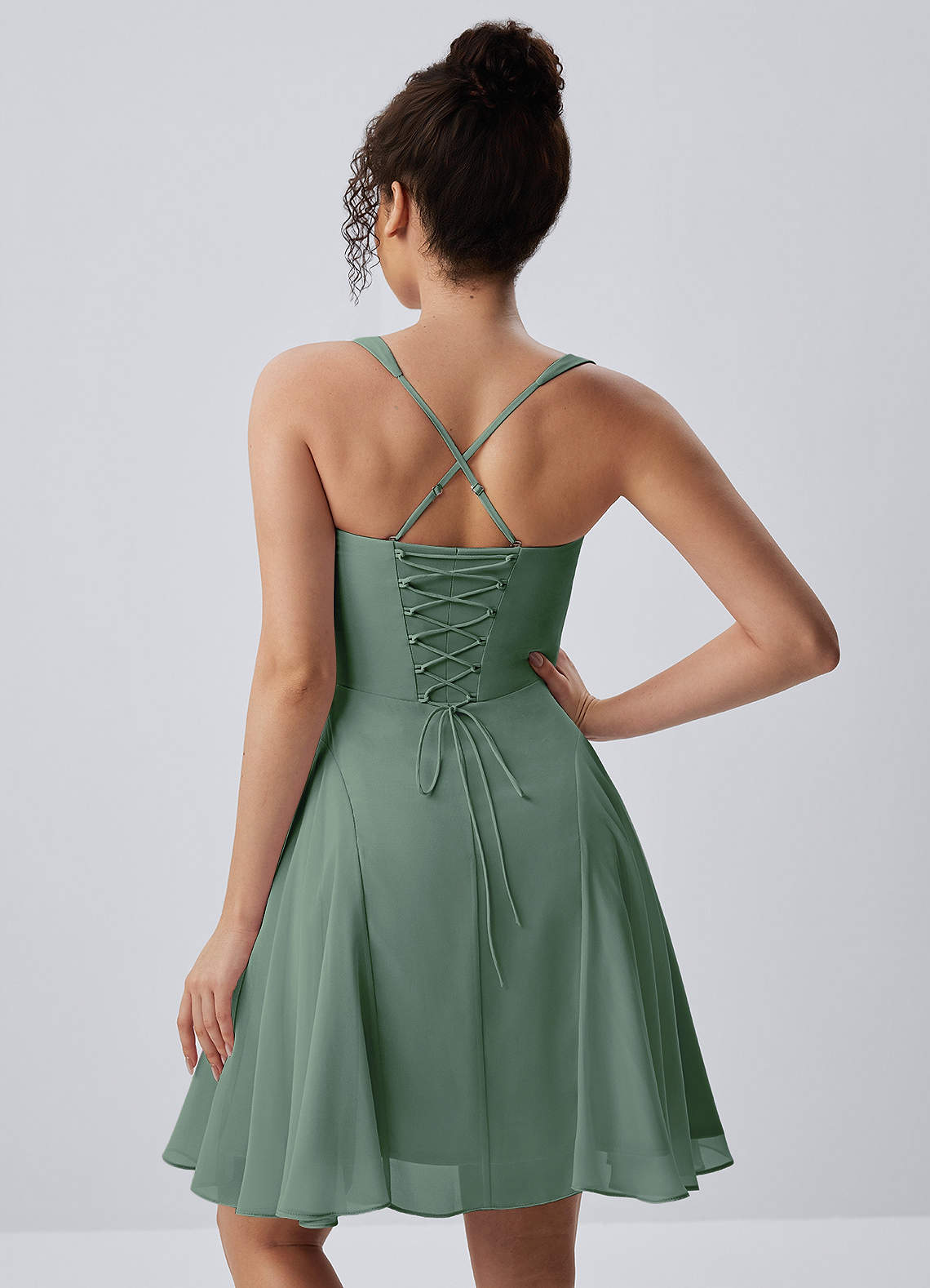 Isadora A-Line Sweetheart Chiffon Prom Dress in eucalyptus
