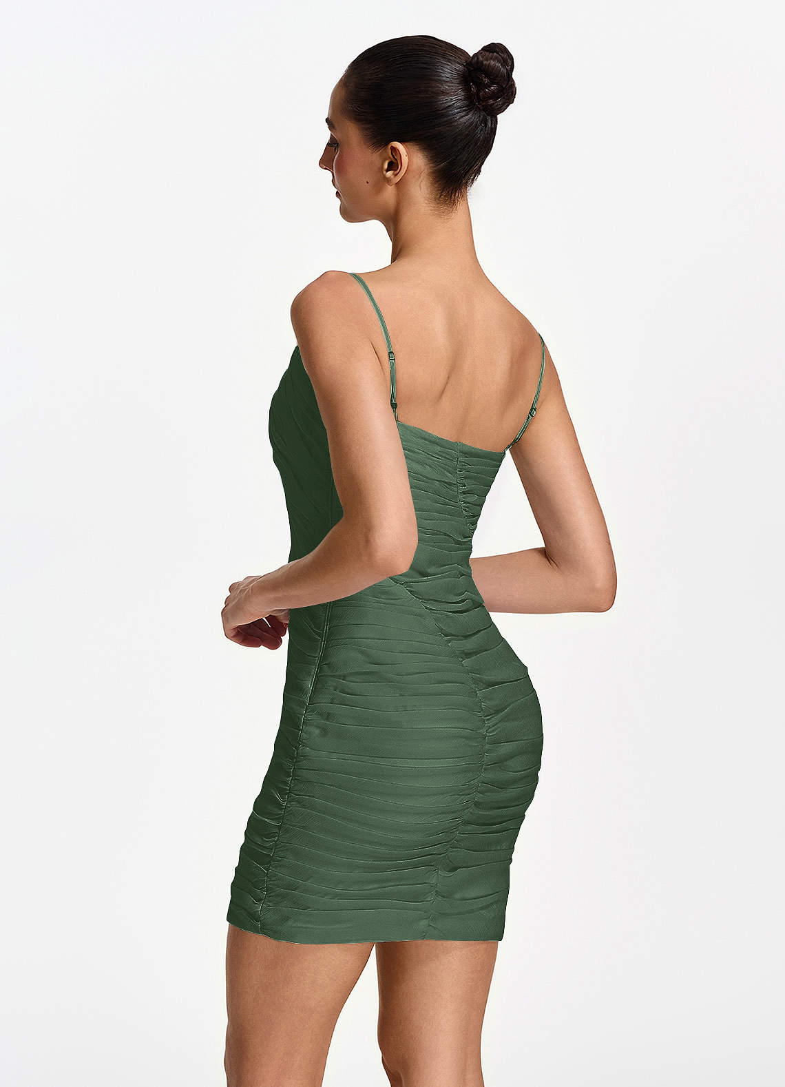 Isoldeanna Bodycon Mini V-Neck Mesh Prom Dress in Dark Green
