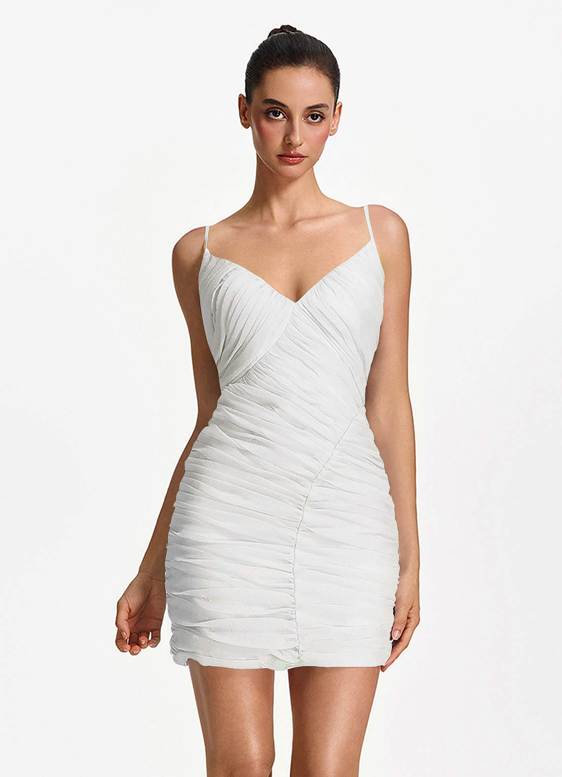 Isoldeanna Bodycon Mini V-Neck Mesh Prom Dress in Sage