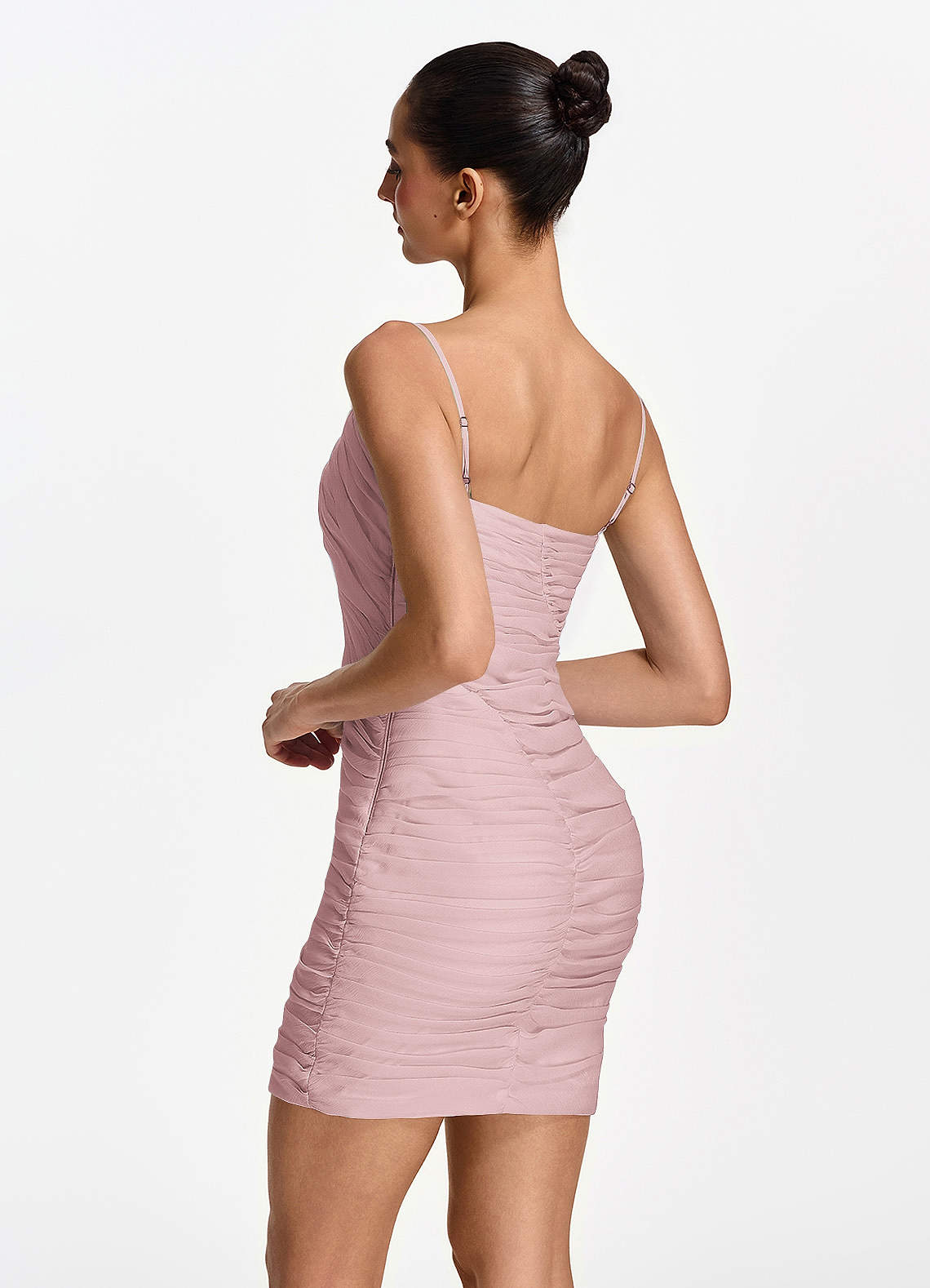 Isoldeanna Bodycon Mini V-Neck Mesh Prom Dress in Pink