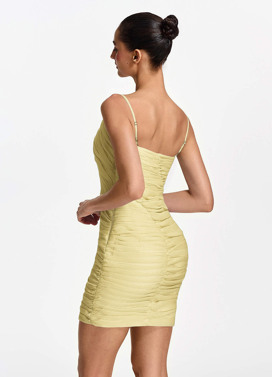 Isoldeanna Bodycon Mini V-Neck Mesh Prom Dress in Yellow