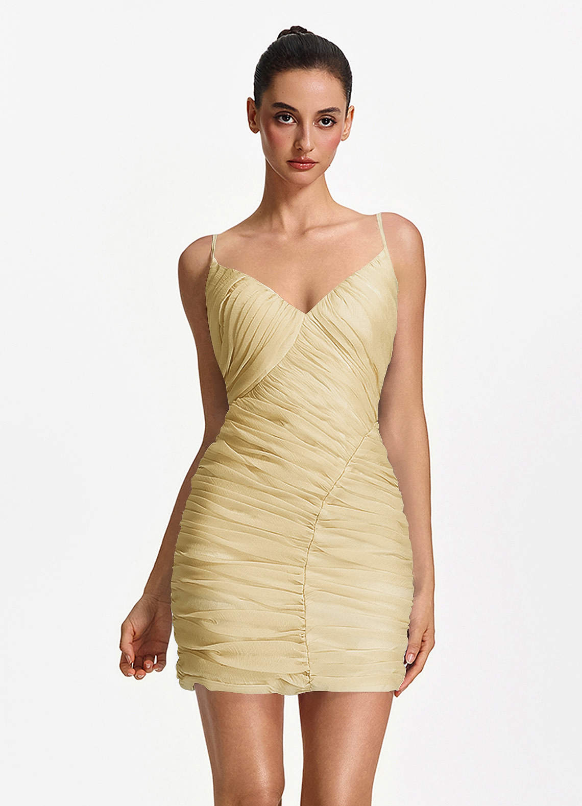 Isoldeanna Bodycon Mini V-Neck Mesh Prom Dress in Sage