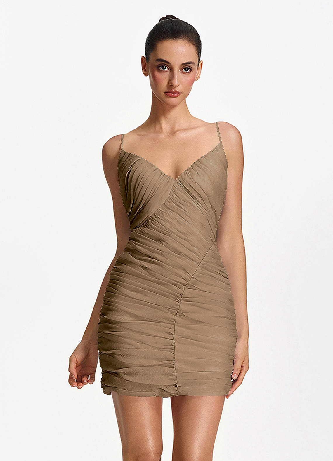Isoldeanna Bodycon Mini V-Neck Mesh Prom Dress in Sage