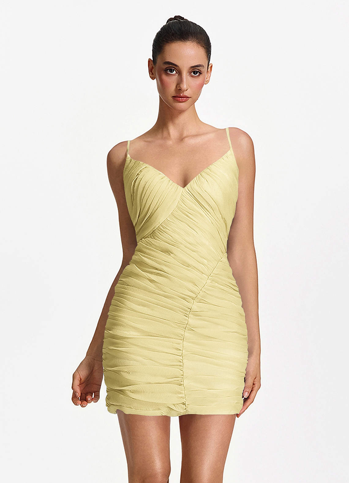 Isoldeanna Bodycon Mini V-Neck Mesh Prom Dress in Sage