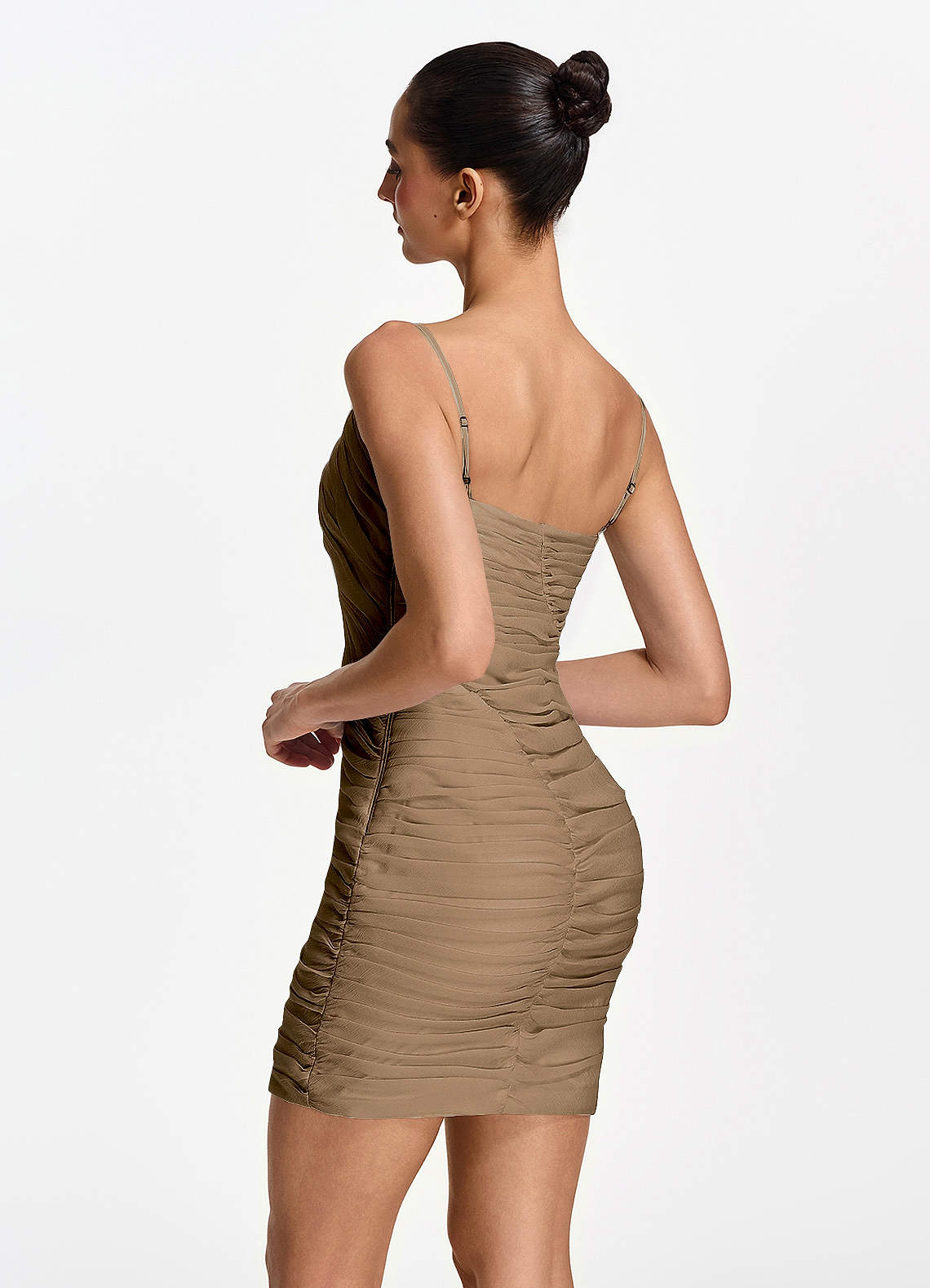 Isoldeanna Bodycon Mini V-Neck Mesh Prom Dress in Brown