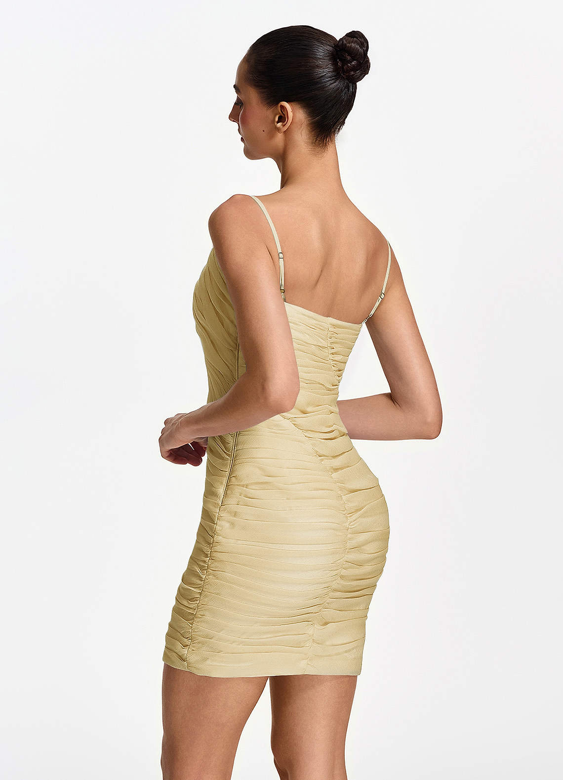 Isoldeanna Bodycon Mini V-Neck Mesh Prom Dress in Gold