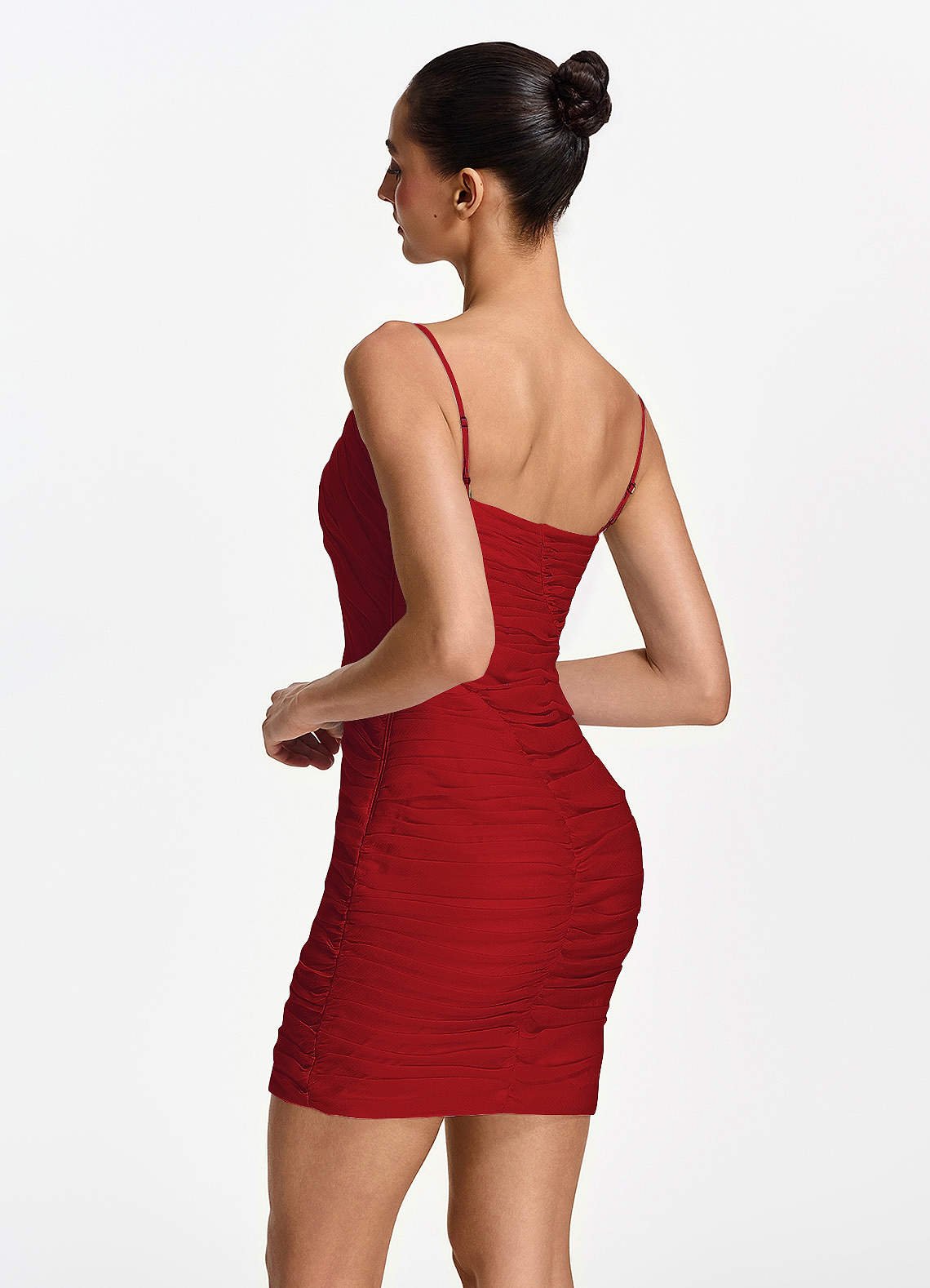 Isoldeanna Bodycon Mini V-Neck Mesh Prom Dress in Red
