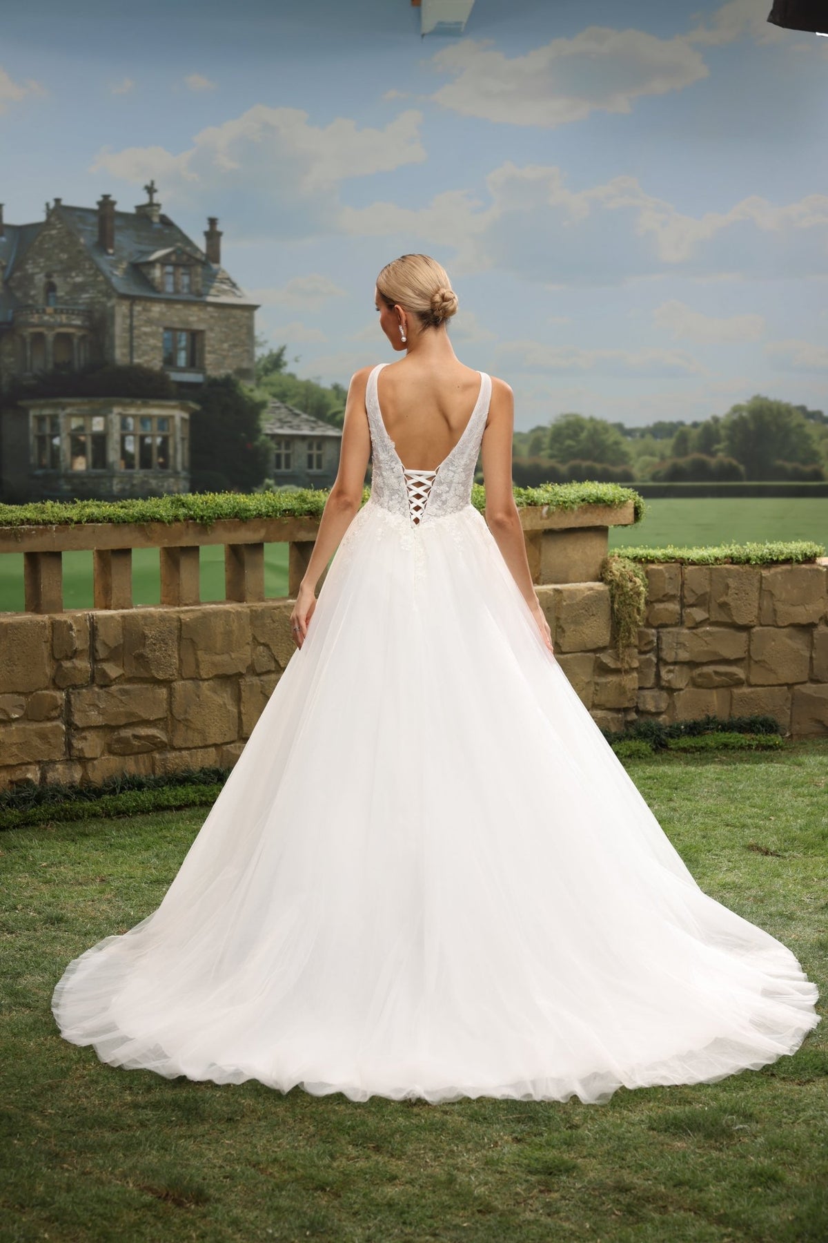 Ivelle A-Line V-Neck wedding dress — back view